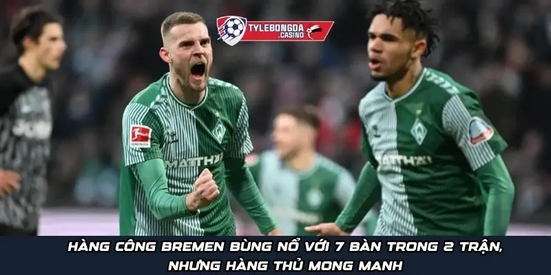 Hàng công Bremen bùng nổ với 7 bàn trong 2 trận, nhưng hàng thủ mong manh